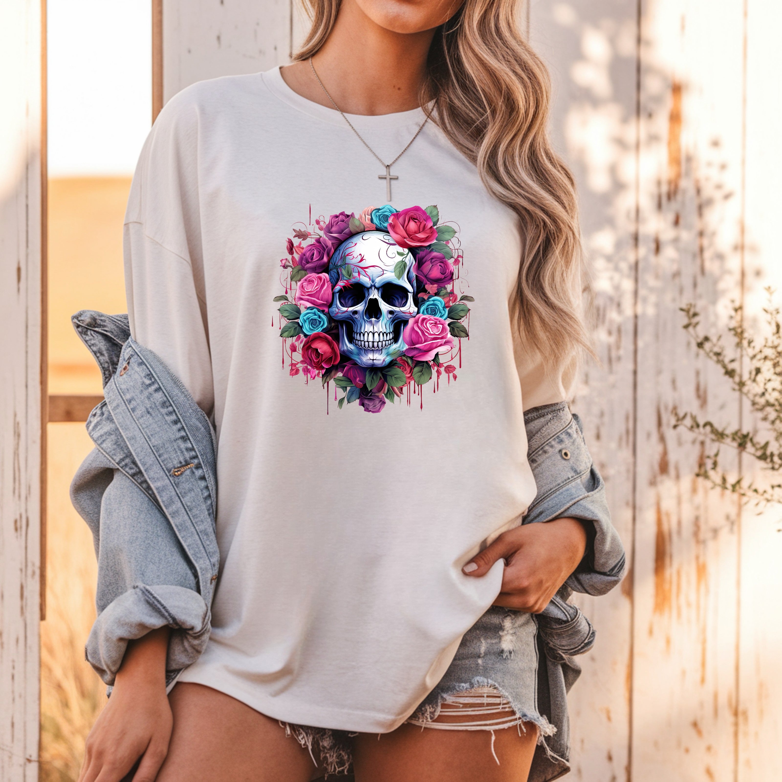 DTF PINK FLORAL SKULL