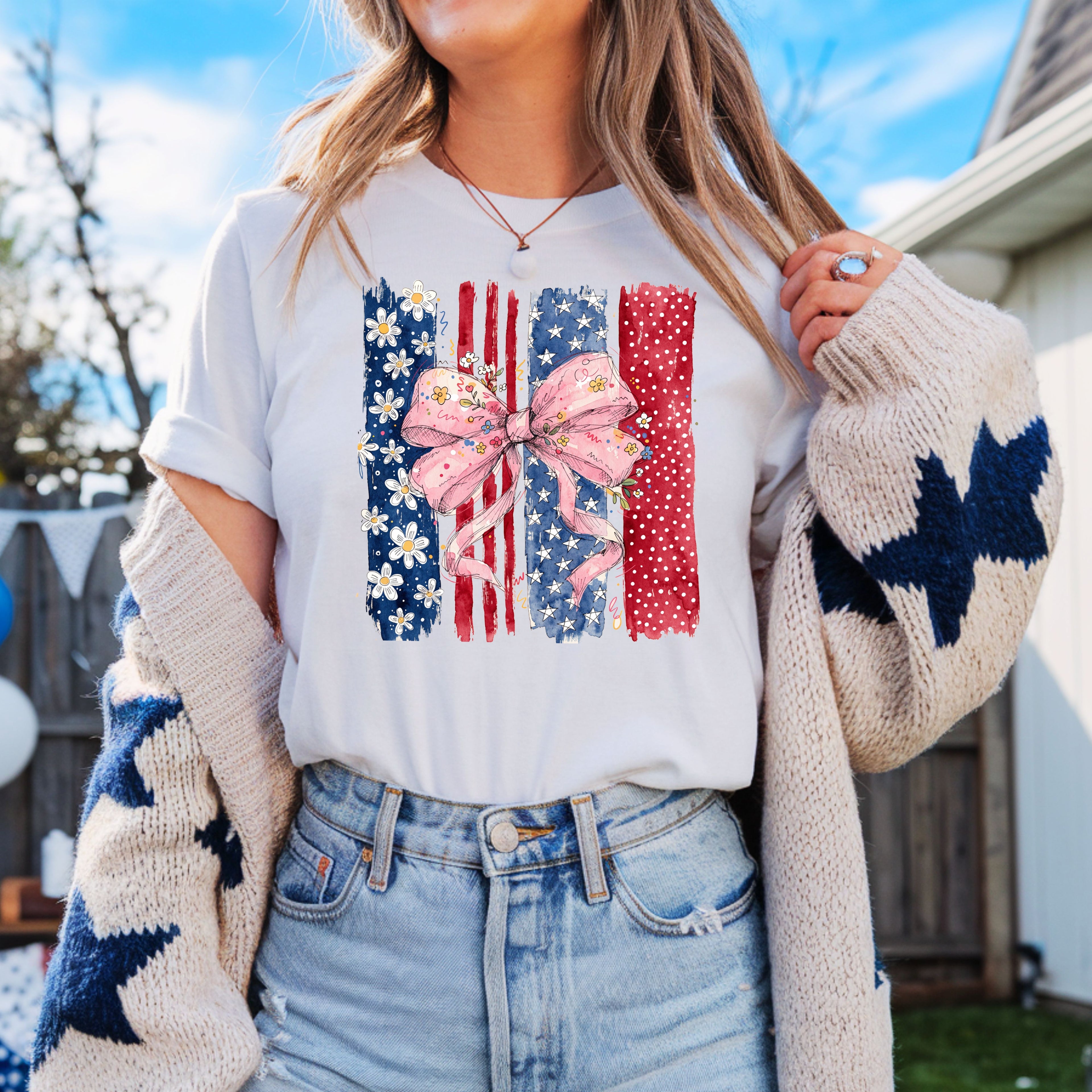 DTF FLORAL FLAG STRIPES