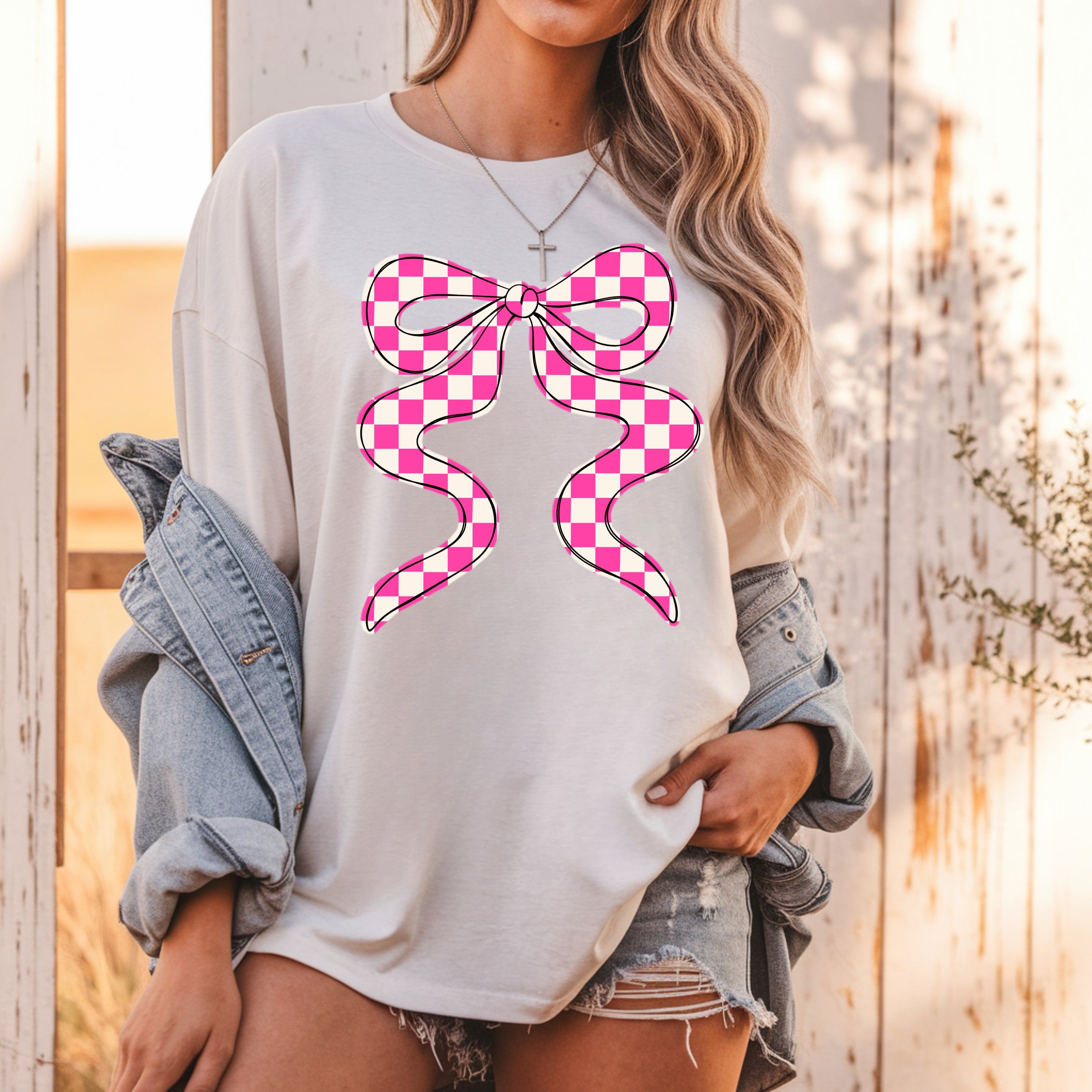 DTF PINK CHECKERED BOW