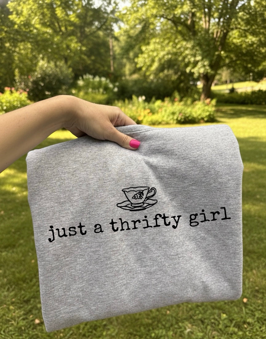 DTF Just A Thrifty Girl BLACK 2-048